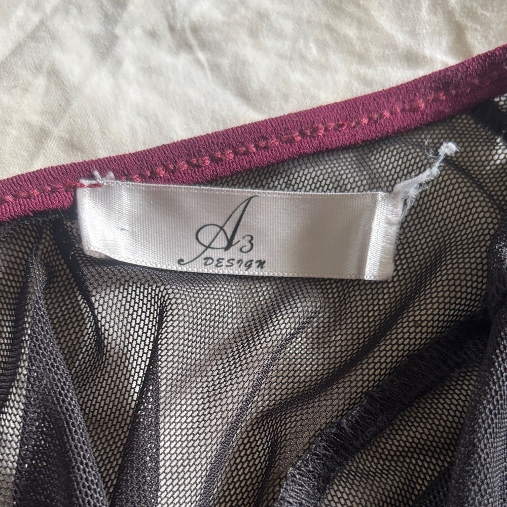 A3 Design Black Mesh with burgundy coverage dress